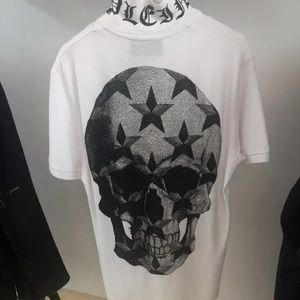 Philipp Plein white polo crystal skull